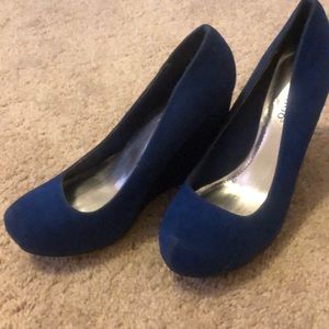 Brand new blue suede wedges